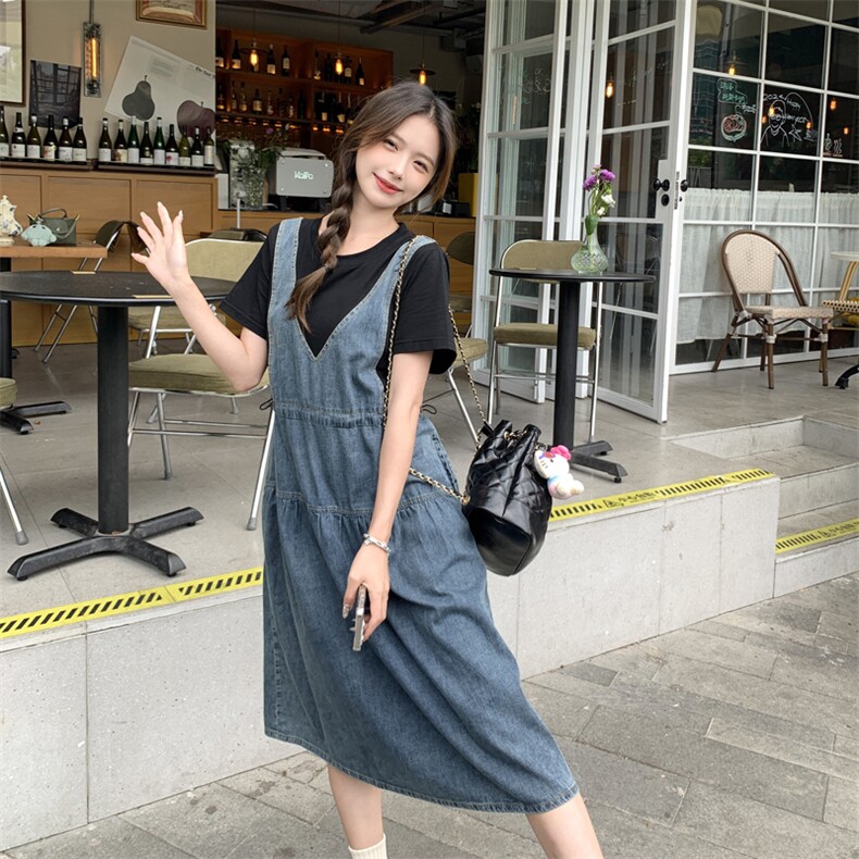 2024年夏季新款女装休闲韩版牛仔假两件拼接连衣裙p125-k178,女装连衣裙,多米2-075