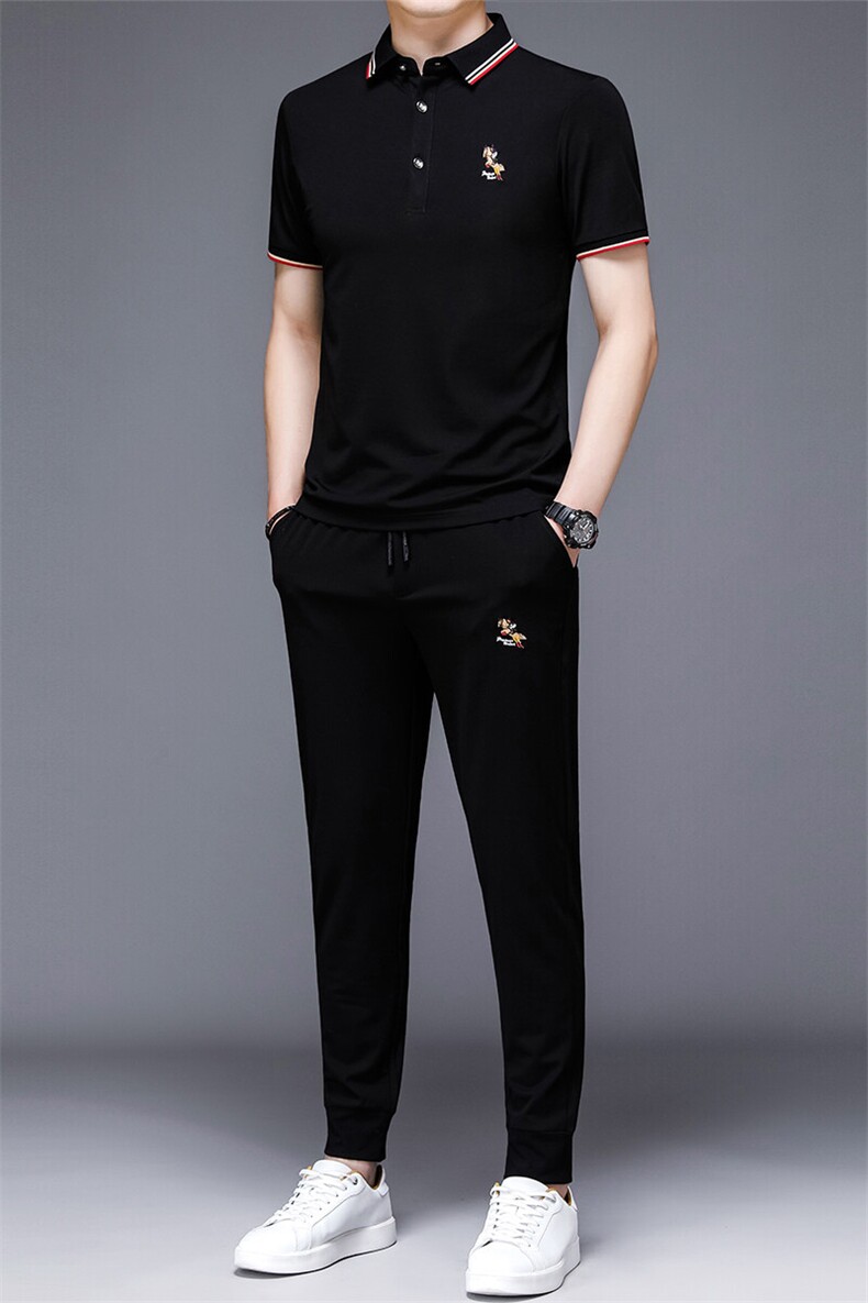 HP501夏季新款男士休闲运动套装刺绣男装百搭二件套,男装休闲套装,电商B360