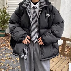 F614P88美式复古宽松防风面包服设计感拼接格子翻领棉服加，男装棉衣，星座512-6