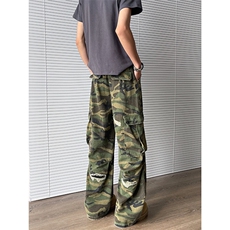 美式水洗做旧迷彩割破宽松多口袋工装牛仔裤微喇男女潮N07627-P62，男装牛仔裤，星座308B-1