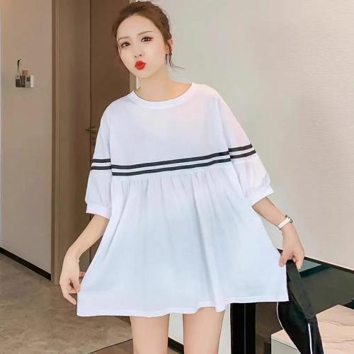 Z2160欧货2021夏季新款短袖两条杠宽松娃娃连衣裙,女装连衣裙,L·H·X