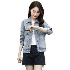 2021春季新款简约潮流时尚气质翻领短款牛仔外套，女装牛仔外套，魅影