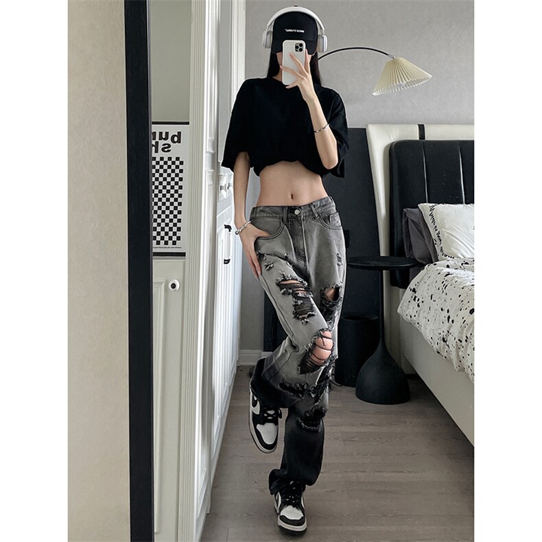 美式ins高街小众hiphop夏季破洞牛仔裤货号K729P60,男装牛仔裤,电商A063