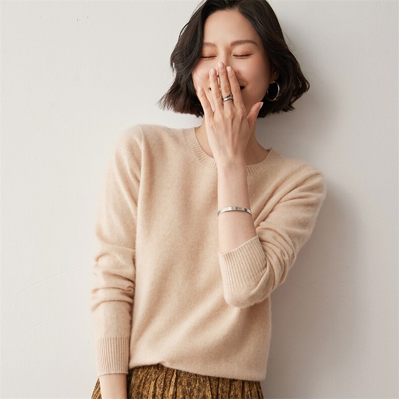 2024年新色系100衫女宽松针织打底衫圆领长袖毛衣基础百搭,女装羊毛衫,蒂暖羊绒