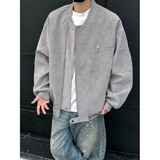 秋冬新款开衫夹克美式复古休闲慵懒风男纯色外套jk113p68，男装夹克，电商D315