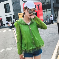 防晒衣韩版百搭甜美纯色长袖连帽拉链2021年夏季，女装防晒衣，奕阳依阁