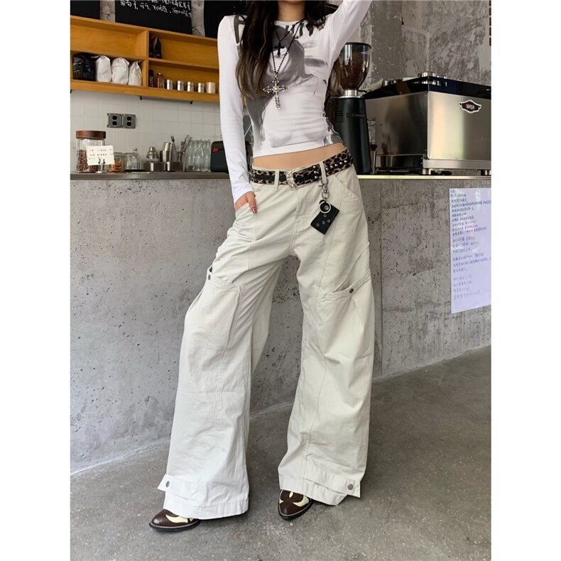 6302-P50美式辣妹多口袋微喇工装牛仔裤女2025,男装牛仔裤,电商B323A