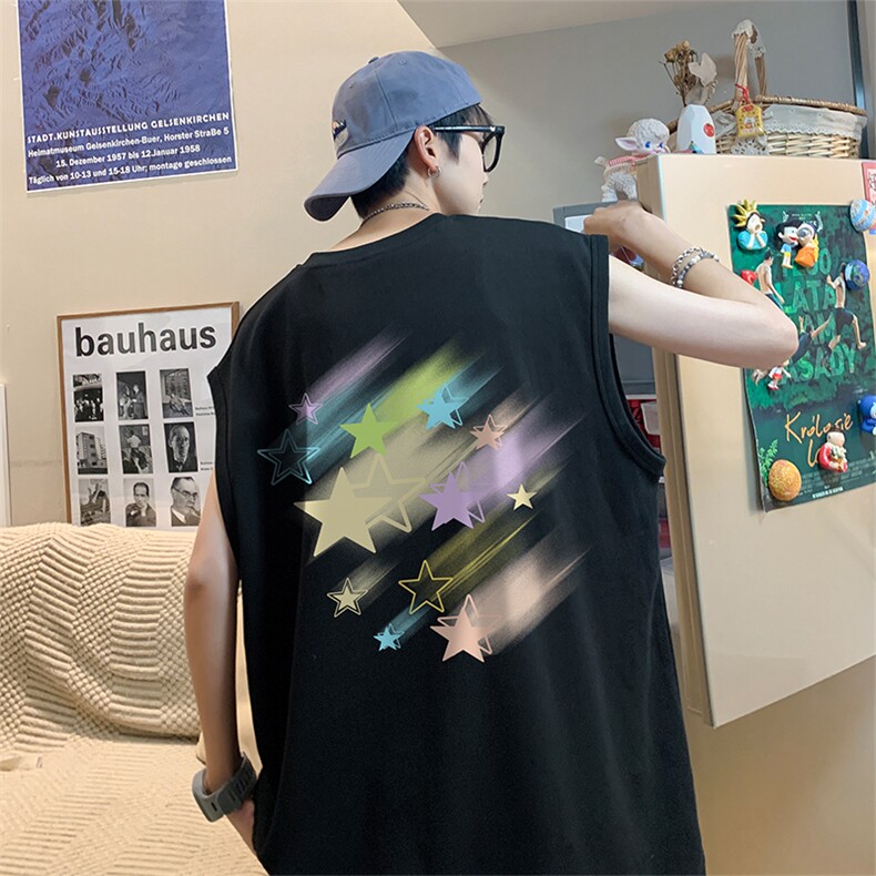 直播品质重磅纯棉220克美式印花宽松背心男女无袖t恤潮BX501P25,男装T恤,电商A486
