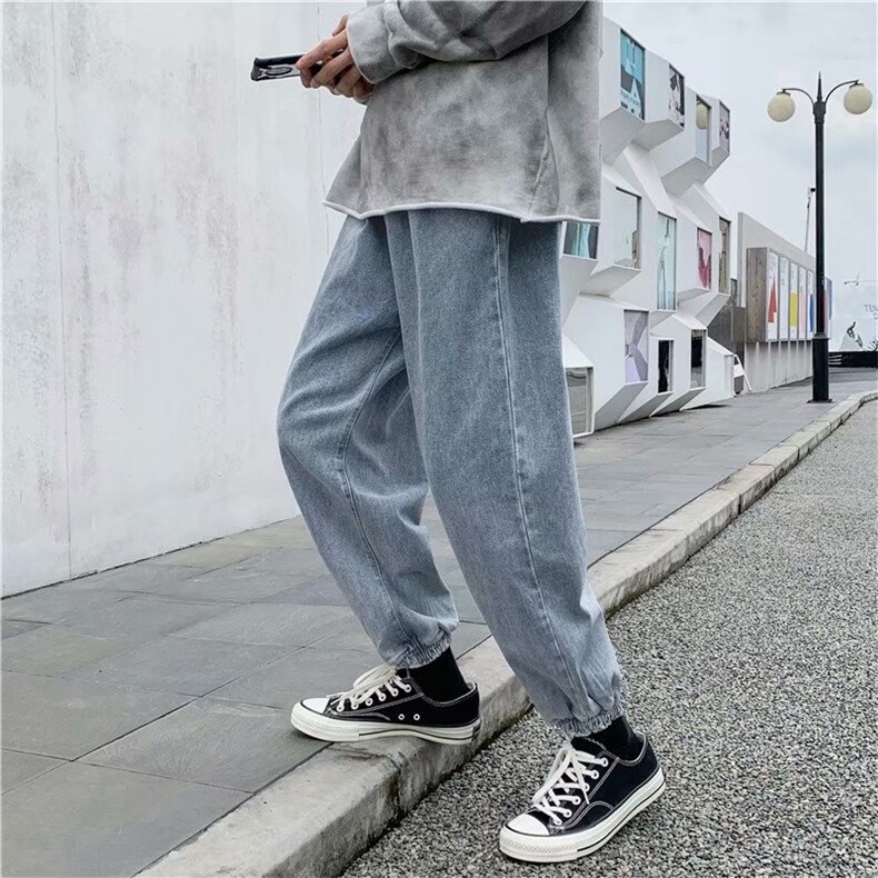 纯色束脚牛仔裤男九分裤韩版直筒坠感老爹裤INS牛仔裤潮男,男装牛仔裤,星座302B