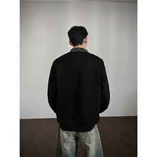 男士春秋卫衣设计款美式长袖打底衫polo衫假两件双领卫衣外套男，男装T恤，电商B319
