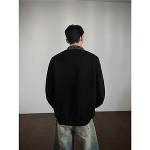 男士春秋卫衣设计款美式长袖打底衫polo衫假两件双领卫衣外套男图片