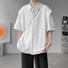 8XL-M假两件垂感冰丝短袖衬衫大码夏季凉感小众设计衬衣DC5003P55，男装衬衫，电商B238
