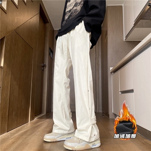 美式机能防水冲锋裤子男秋冬季潮牌加绒加厚宽松大码排扣工装长裤图片