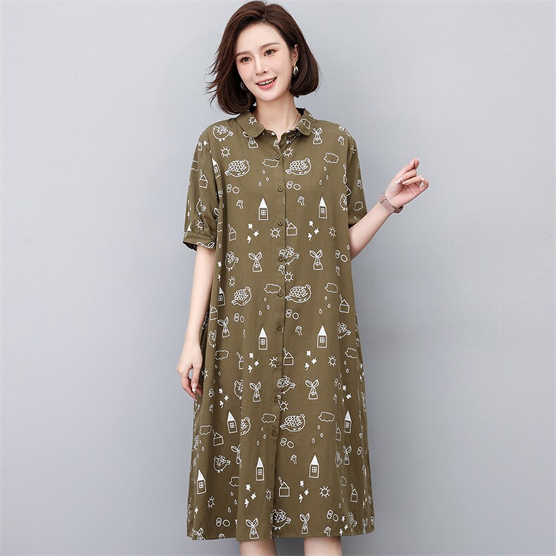 新款连衣裙女2023年夏季大码宽松显瘦气质中长裙高端减龄休闲裙子,女装连衣裙,江忆布依
