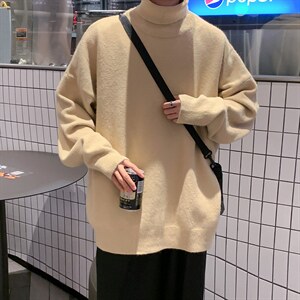 M02港风18色秋冬高领毛衣男潮流宽松针织衫休闲线衣纯色打底衫图片