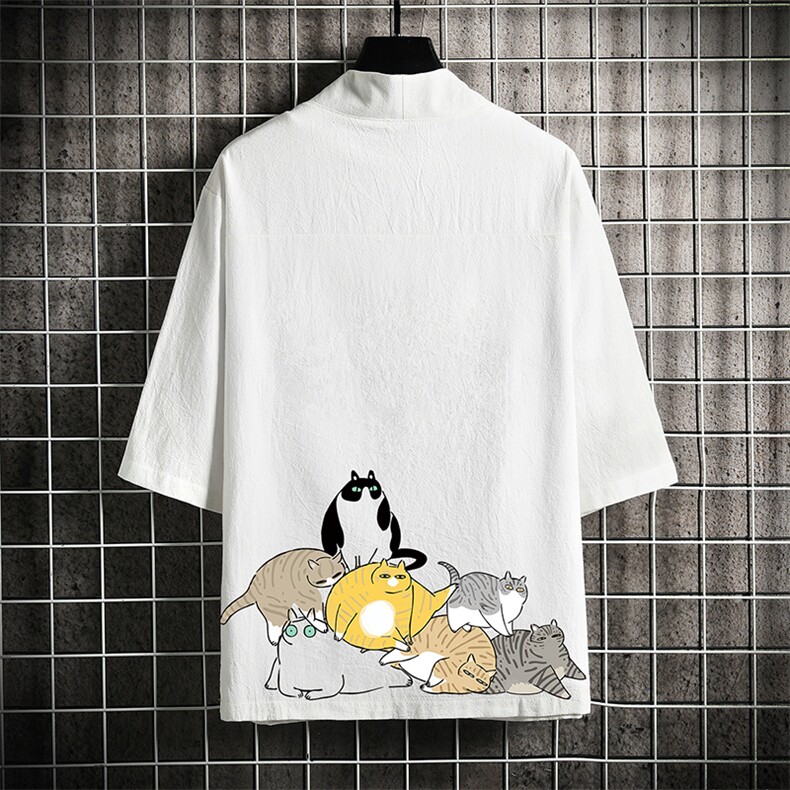 HF59155-P40风汉服男开衫外套七分袖道袍网格挂拍,男装民族服装,电商A040A