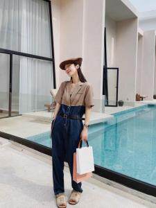 拼接连体裤，女装连体裤，久意