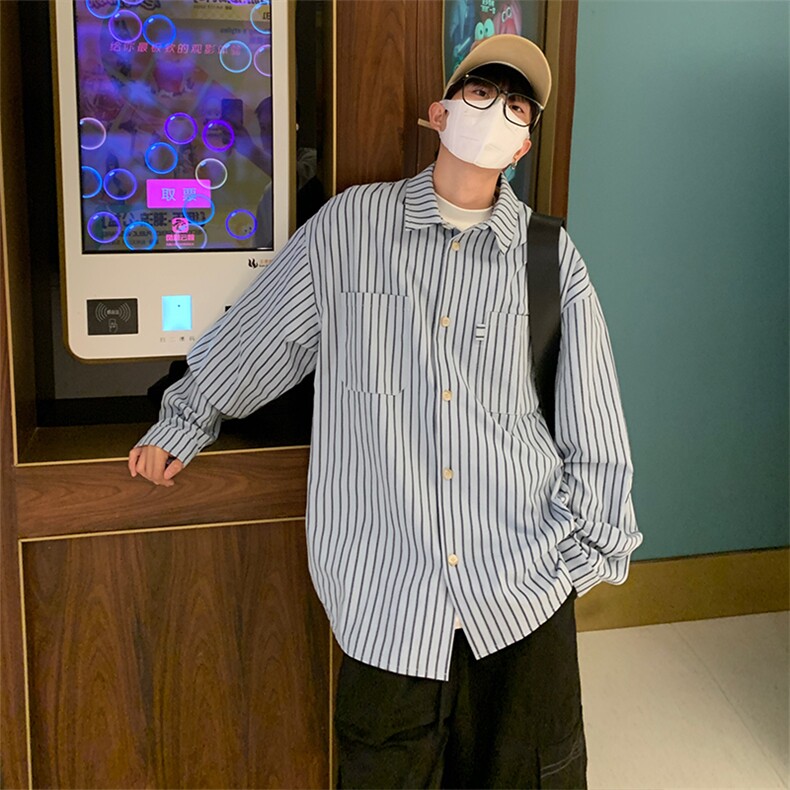 特P52无差价新款秋季潮流百搭条纹长袖衬衫-HS2305港风,男装衬衫,电商A003
