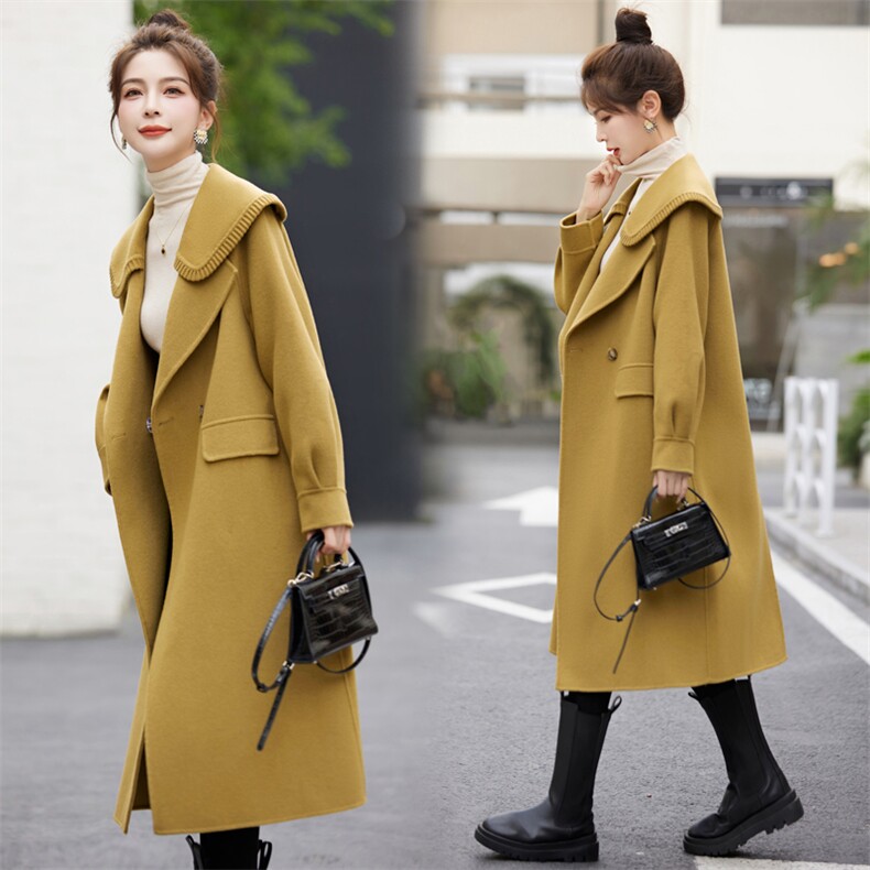 娃娃领双面羊毛大衣女2025春秋爆款高级感洋气流行长款羊毛呢外套,女装双面呢大衣,辉煌依升