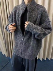 秋冬复古百搭耐脏宽松深灰拉链毛衣外套立领保暖针织衫ZZS108P75，男装针织衫/毛衣，电商D256-3(原A064-3)