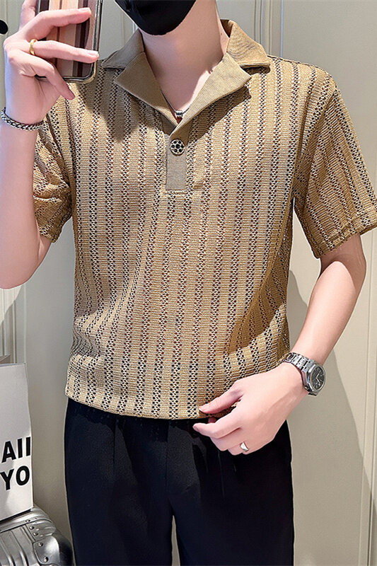 店主风社会小伙男士镂空V领短袖Polo衫翻领T恤男301A-1/PL98/P48,男装T恤,星座301A-1