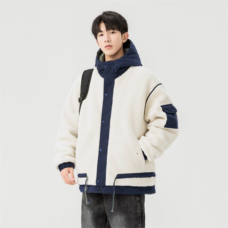 情侣棉服男士加绒加厚拼接工装保暖羊羔毛冬装外套M021-P135,男装棉衣,星座308B-2