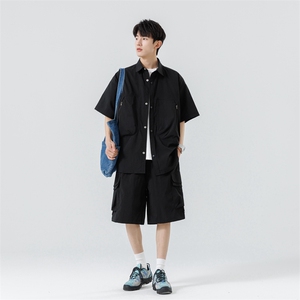 短袖衬衫男新款夏季薄款透气搭配套装短裤宽松翻领衬衣TZ068-P90图片