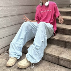彩色轻薄款休闲直筒长裤子男女潮流街头美式阔腿裤青少年夏装，男装休闲裤，星座716-4