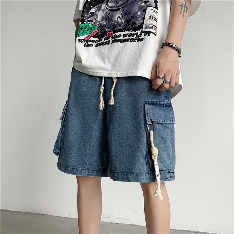 薄款潮牌休闲中裤宽松五分裤夏季街头百搭工装牛仔短裤K6959-P35，男装牛仔裤，星座512-4