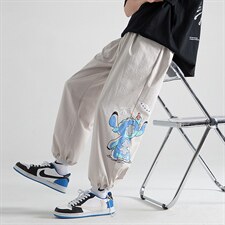 加推夏季薄款卡通印花宽松大码束脚冰丝休闲裤1528-P40,男装休闲裤,星座914-3