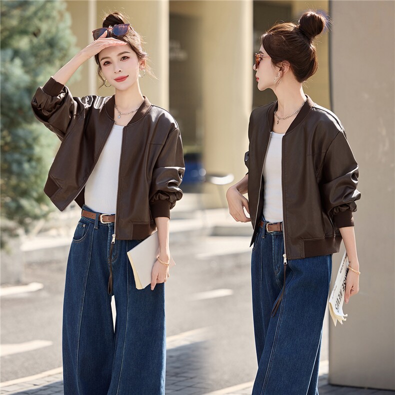 春秋百搭显瘦短款皮衣外套女26新款炸街洋气今年流行皮夹克上衣，女装皮衣，潮流依族