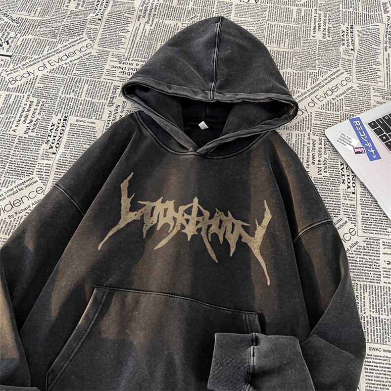 秋冬美式重磅水洗复古连帽卫衣潮流大码潮牌做旧男XZ517A-BK16638,男装卫衣,星座517A