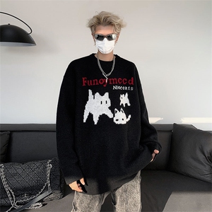 圆领打底针织衫美式潮牌复古线衣秋冬季新款慵懒毛衣男 M1631-P45图片