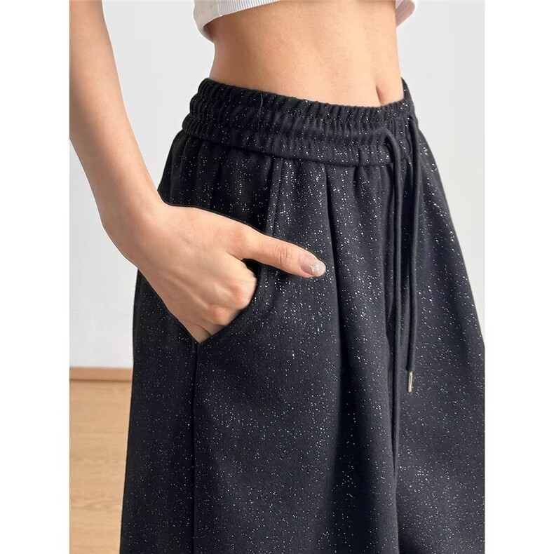 高腰休闲裤女2025春秋季新款重工烫钻满天星宽松时尚拖地阔腿裤子,男装休闲裤,星座506A