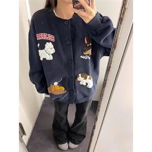 现货DW038-批50卡通小狗毛巾绣圆领卫衣男女开衫图片