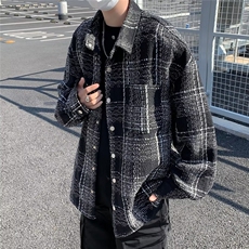 小香风翻领格子衬衫外套男春季新款时尚外套W9299P68，男装衬衫，星座1116-2