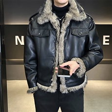 座山雕加绒加厚皮衣外套男士皮毛一体冬季PU皮棉衣B338-5606-P215，男装皮衣，电商B338