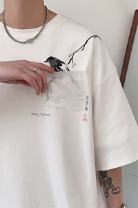 8XL~M冰丝爽滑棉短袖T恤男2023年夏季新款喜上枝头加肥加大码宽松图片