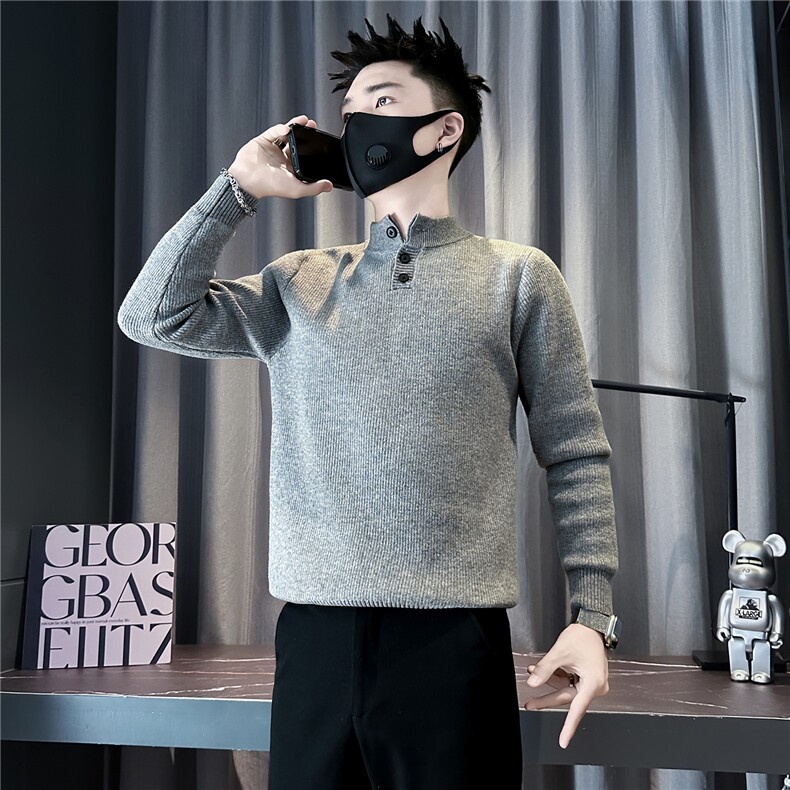 加绒一体绒毛衣男纽扣针织衫社会小伙店主风301C-M119-P78控108,男装针织衫/毛衣,星座301C（原B323）