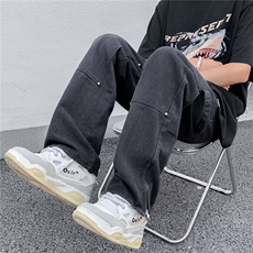 牛仔裤男韩版潮流裤脚拉链开衩高街帅气2023夏季ins长裤RK427-P50，男装牛仔裤，星座412-3