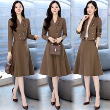 现货2023秋季时尚简约大方气质优雅收腰显瘦休闲修身潮流两件套，女装套装/套裙，三木叶子