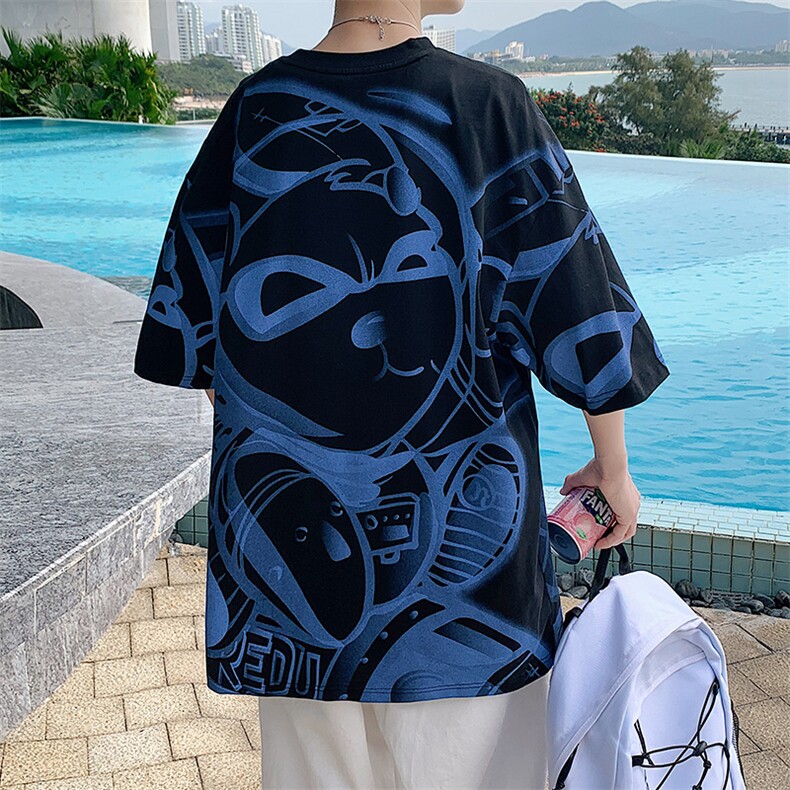 抖音得物供货40支双纱精梳印花半袖宽松短袖T恤男女T7189-P45,男装T恤,电商A441-1