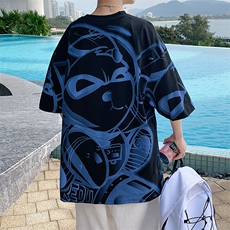 抖音得物供货40支双纱精梳印花半袖宽松短袖T恤男女T7189-P45，男装T恤，电商A441-1