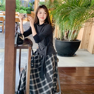 时尚设计感上衣不规则格子半身裙两件套女2025年秋季新款韩版套装图片