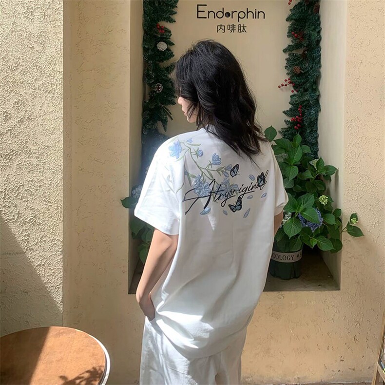 万针全刺绣解构设计260克重磅双纱纯棉高品质美式高街短袖T恤特35,男装T恤,电商A486-1
