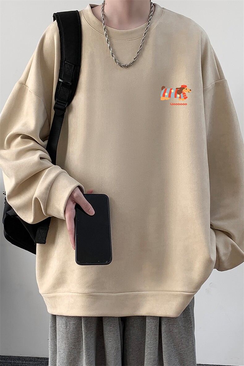 麂皮绒卫衣男大码重磅长袖t恤男JW81438-P35加绒款P45,男装T恤,电商A040