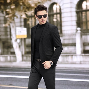 新款秋季新款男装西服弹力印花潮流便西休闲西装2308P180图片