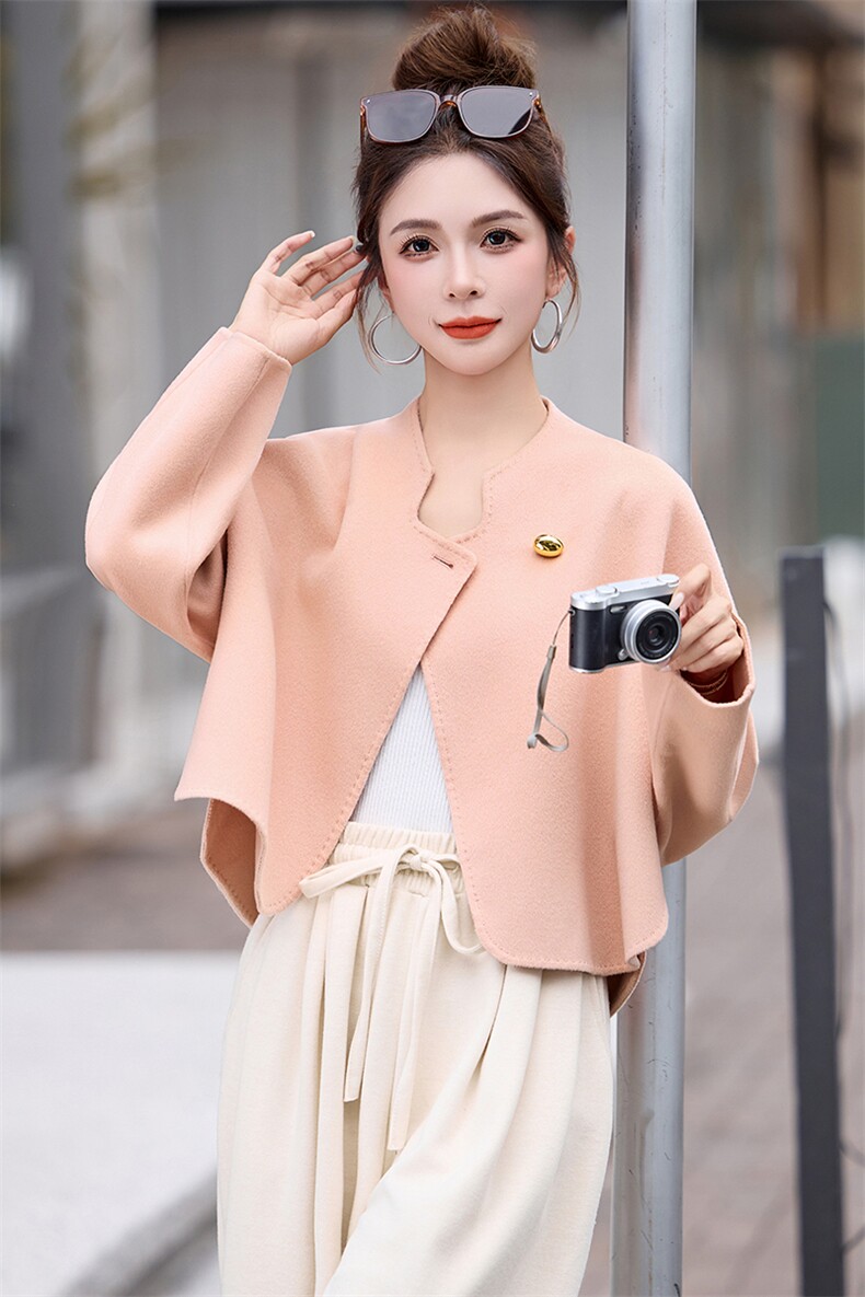 现货韩版短款双面羊毛大衣女时尚2025新款超洋气减龄双面羊毛外套,女装双面呢大衣,仟媚宠