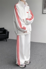 8XL-M条纹撞色开衫新年红卫衣运动套装潮牌运动服校园风TZ114P118，男装休闲套装，电商D206-1