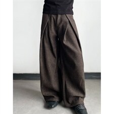 老钱风千鸟格A字打褶西裤男垂感抗皱微喇裤子直筒阔腿裤CAH918，男装西裤，星座516A